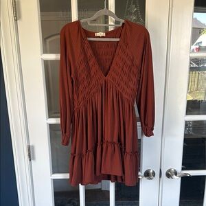 Altar'd State Rust Orange Long Sleeve Sundress with V-Neck